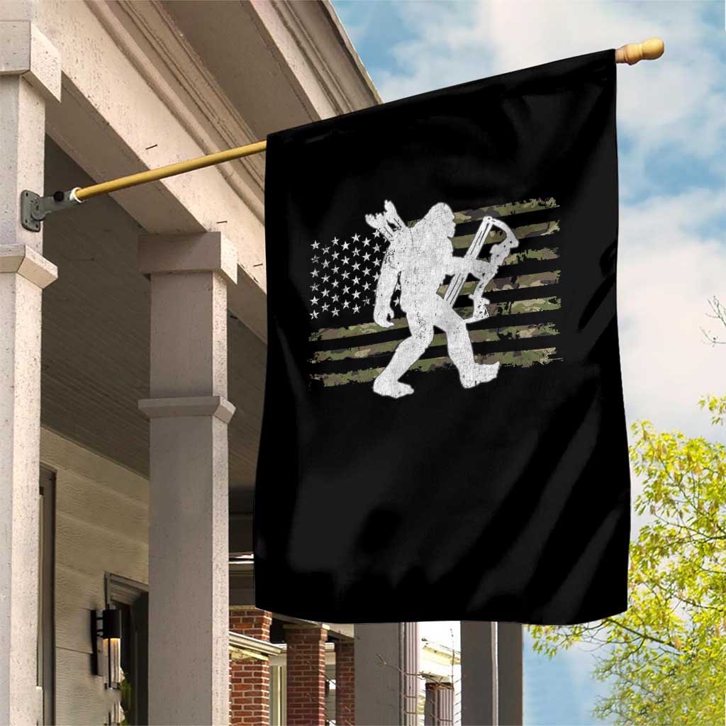 Bow Hunting Archer Bigfoot Garden Flag Sasquatch Camo US Flag Hunter Dad
