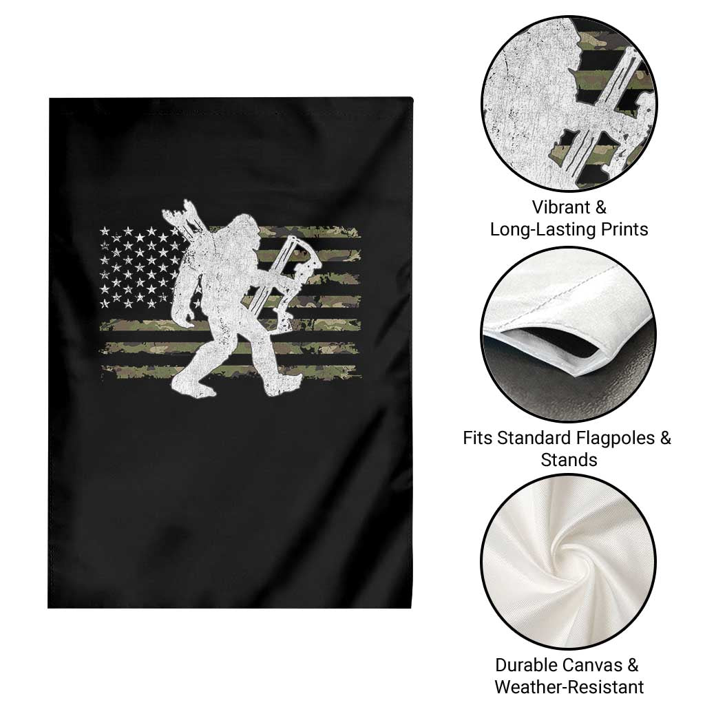 Bow Hunting Archer Bigfoot Garden Flag Sasquatch Camo US Flag Hunter Dad