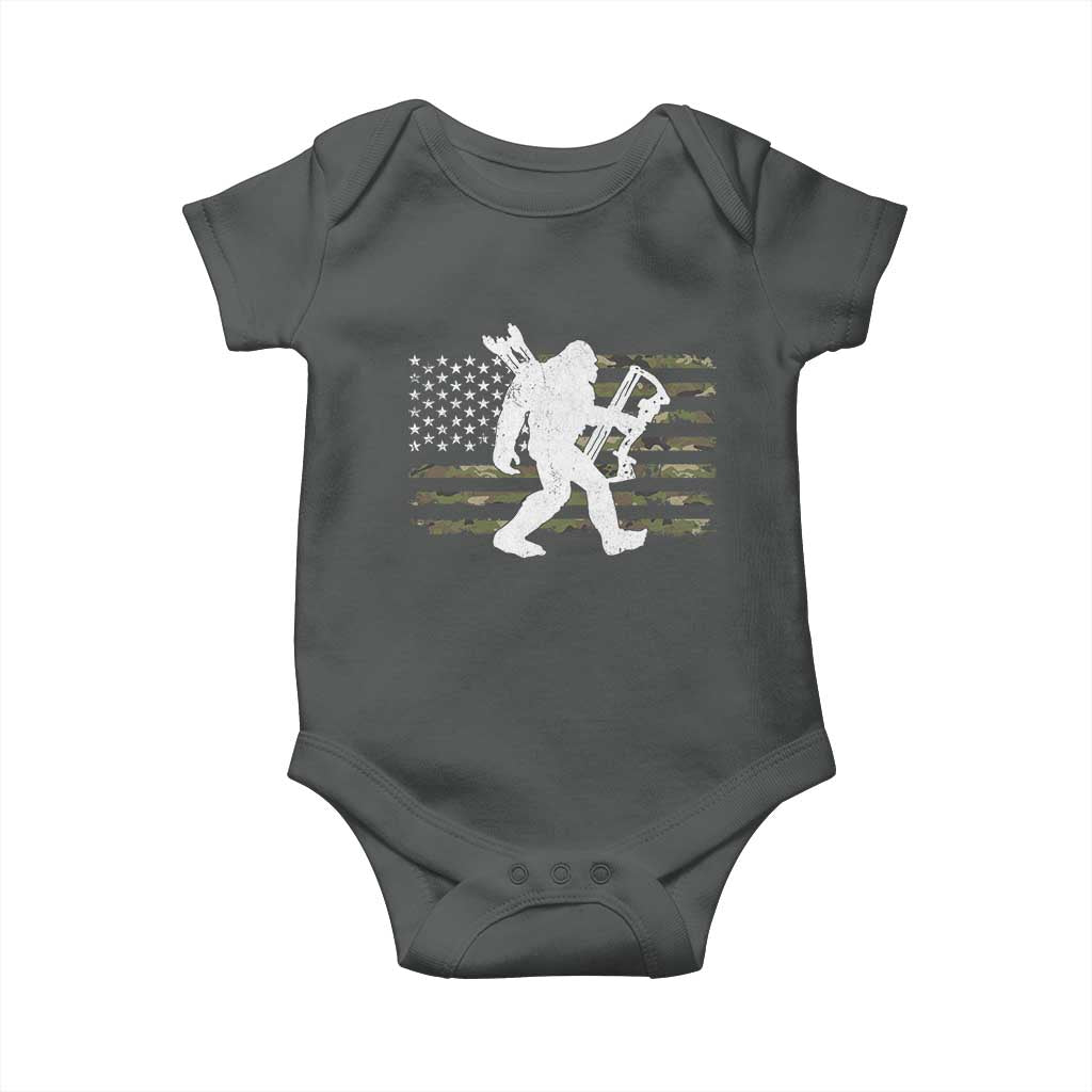 Bow Hunting Archer Bigfoot Baby Onesie Sasquatch Camo US Flag Hunter Dad