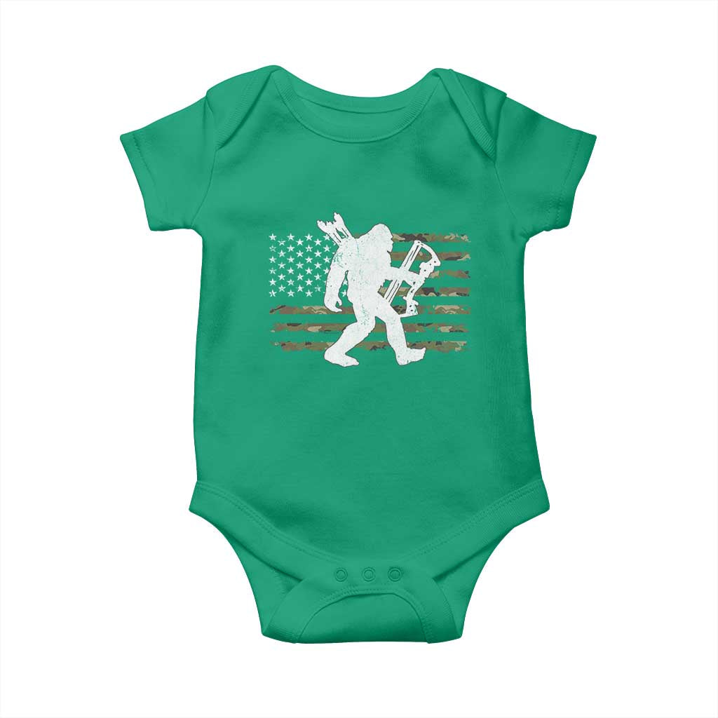 Bow Hunting Archer Bigfoot Baby Onesie Sasquatch Camo US Flag Hunter Dad