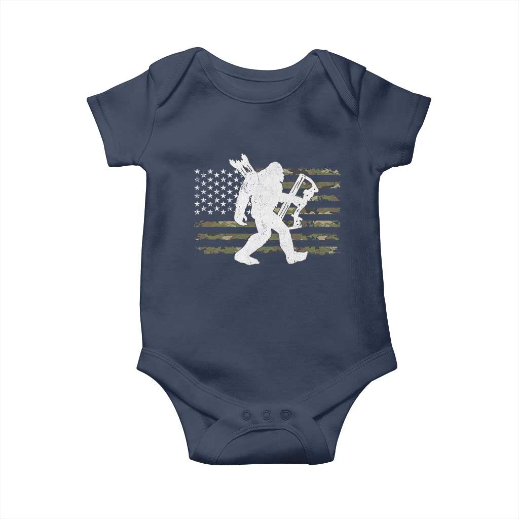 Bow Hunting Archer Bigfoot Baby Onesie Sasquatch Camo US Flag Hunter Dad