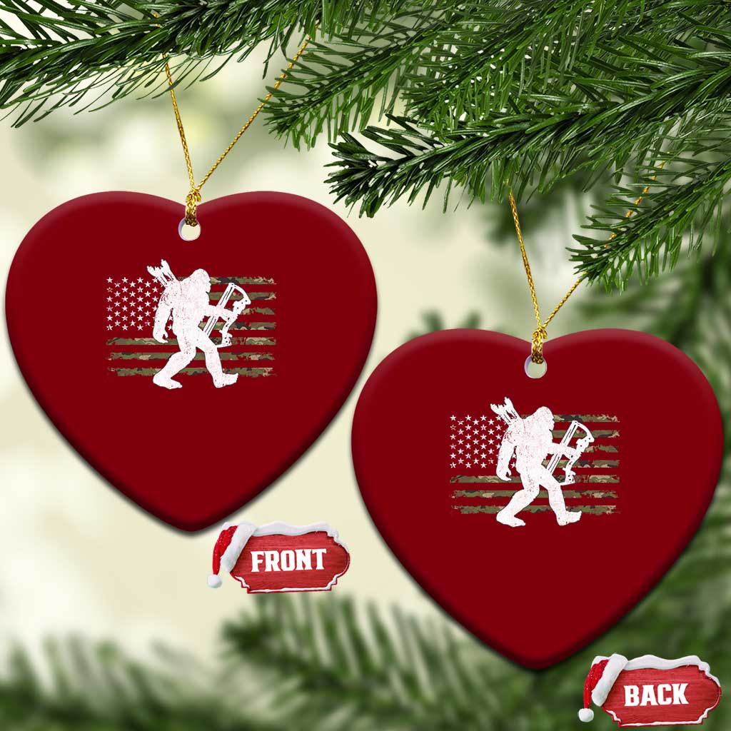 Bow Hunting Archer Bigfoot Ceramic Ornament Sasquatch Camo US Flag Hunter Dad
