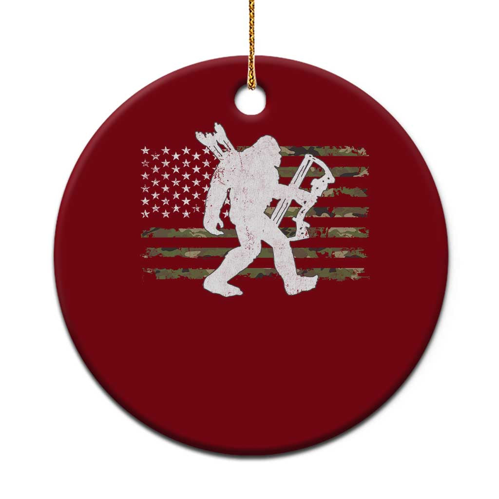 Bow Hunting Archer Bigfoot Ceramic Ornament Sasquatch Camo US Flag Hunter Dad