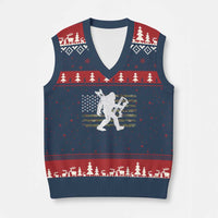 Bow Hunting Archer Bigfoot V-Neck Knit Sweater Vest Sasquatch Camo US Flag Hunter Dad