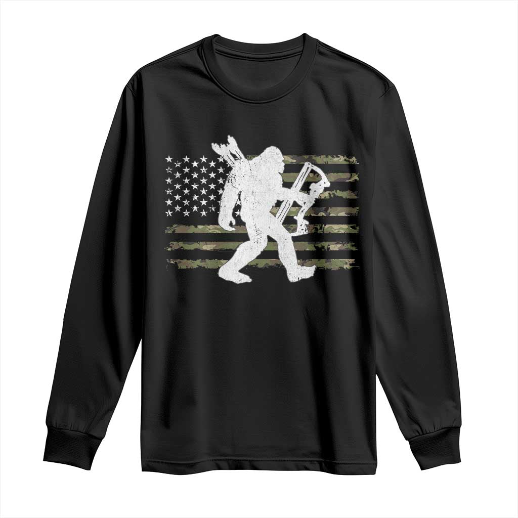Bow Hunting Archer Bigfoot Long Sleeve Shirt Sasquatch Camo US Flag Hunter Dad