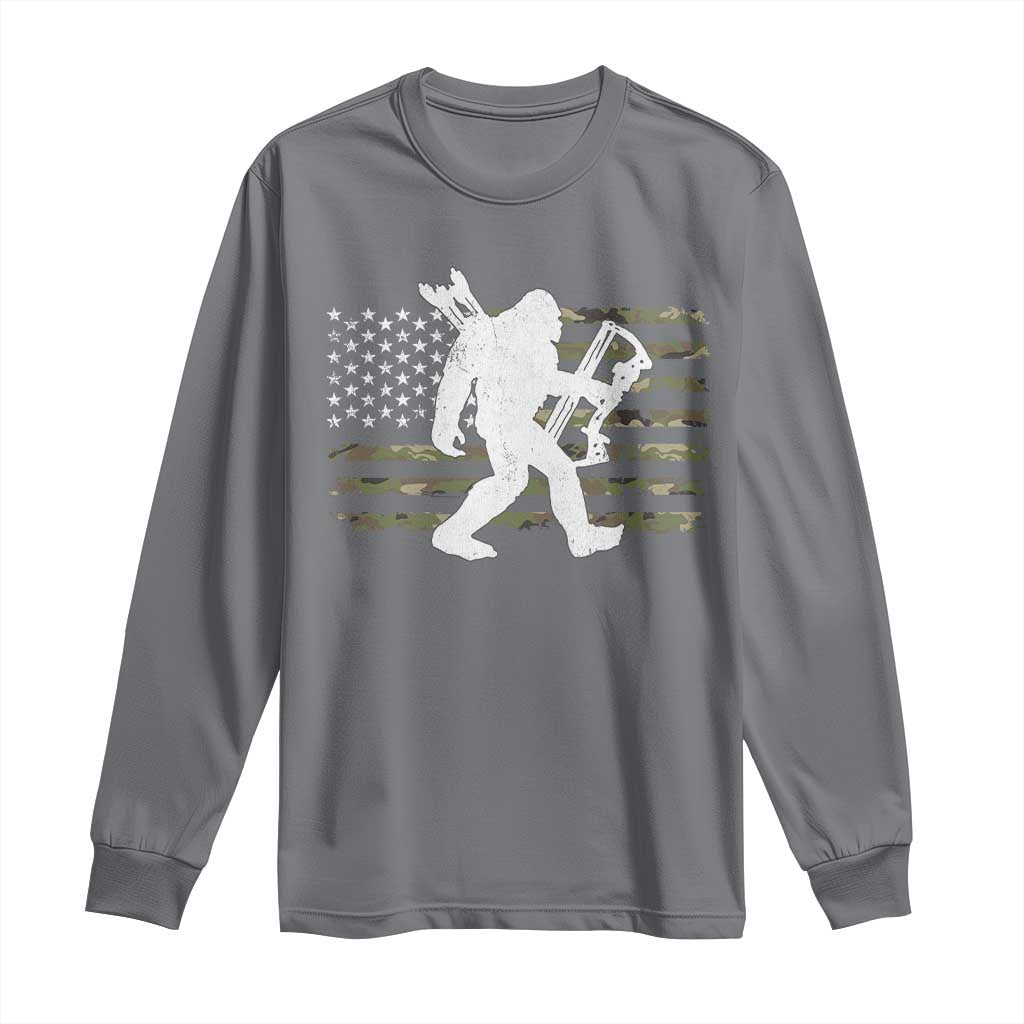 Bow Hunting Archer Bigfoot Long Sleeve Shirt Sasquatch Camo US Flag Hunter Dad