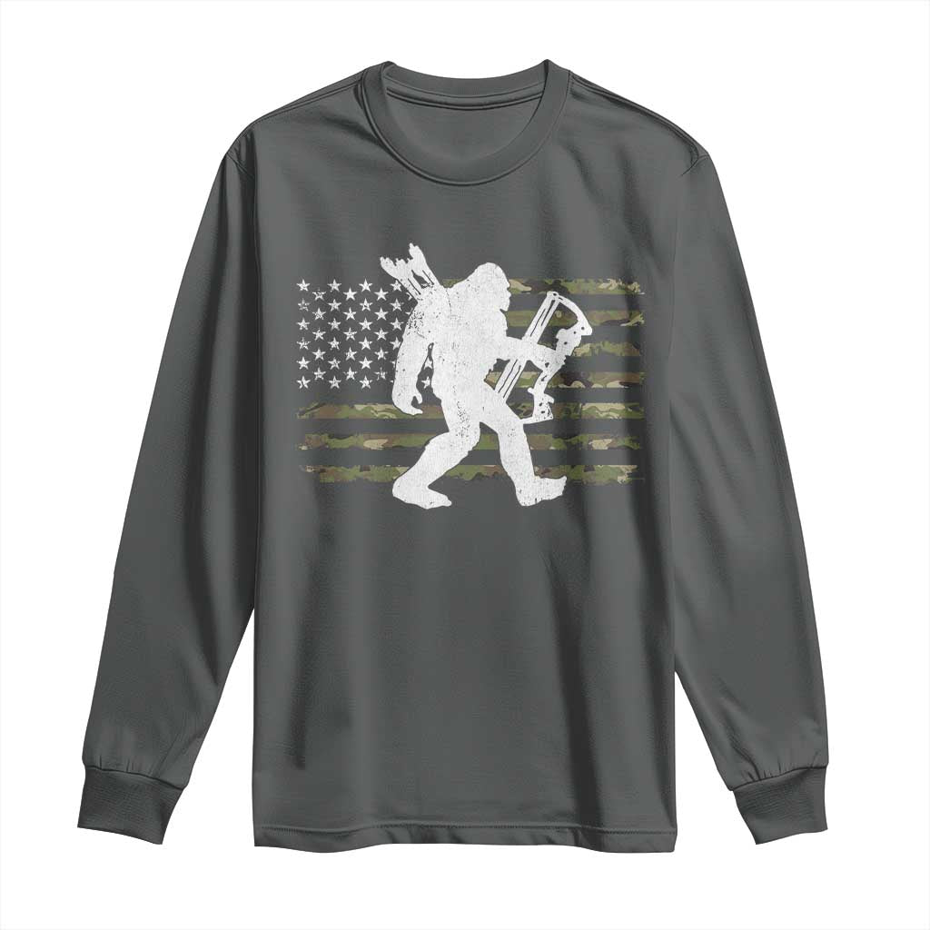 Bow Hunting Archer Bigfoot Long Sleeve Shirt Sasquatch Camo US Flag Hunter Dad