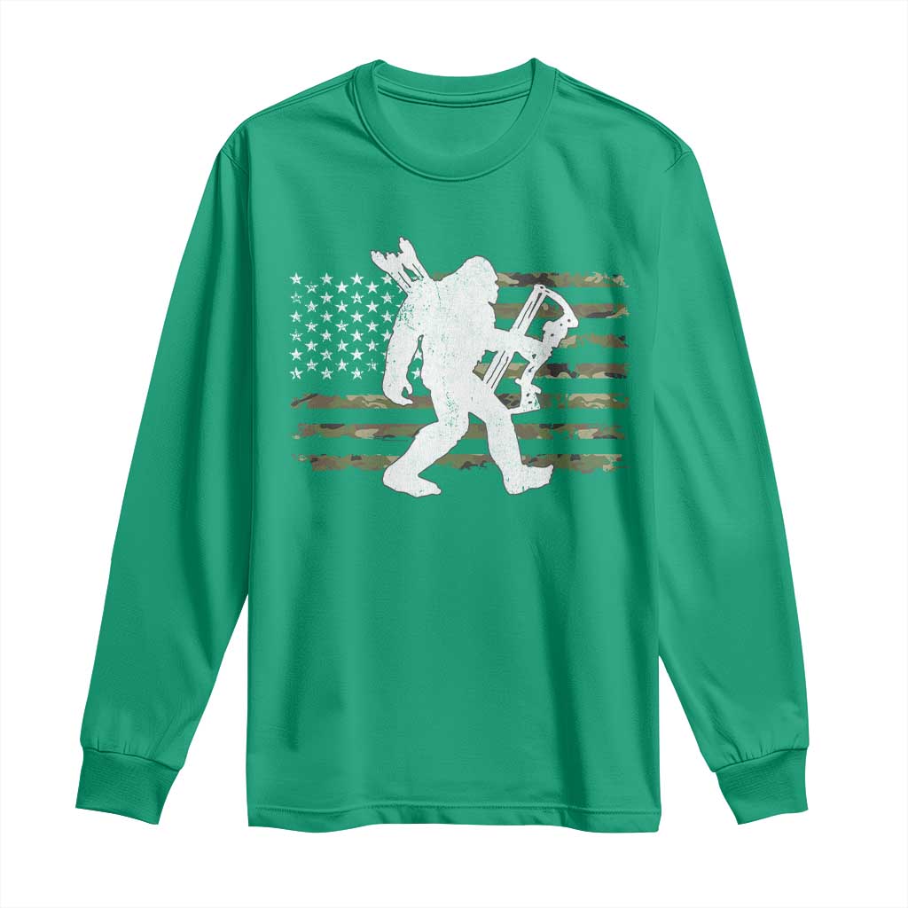 Bow Hunting Archer Bigfoot Long Sleeve Shirt Sasquatch Camo US Flag Hunter Dad