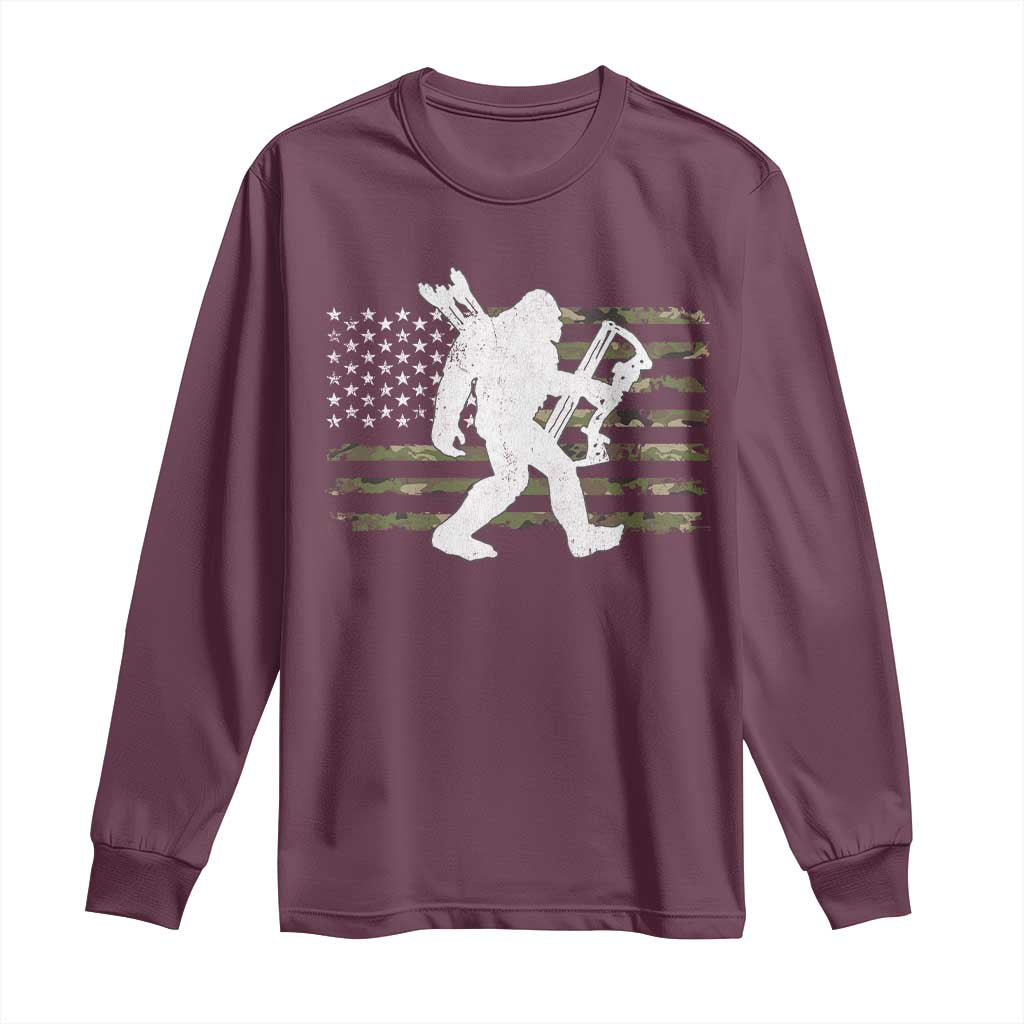 Bow Hunting Archer Bigfoot Long Sleeve Shirt Sasquatch Camo US Flag Hunter Dad