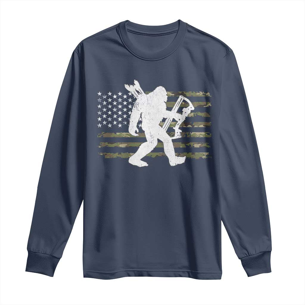 Bow Hunting Archer Bigfoot Long Sleeve Shirt Sasquatch Camo US Flag Hunter Dad