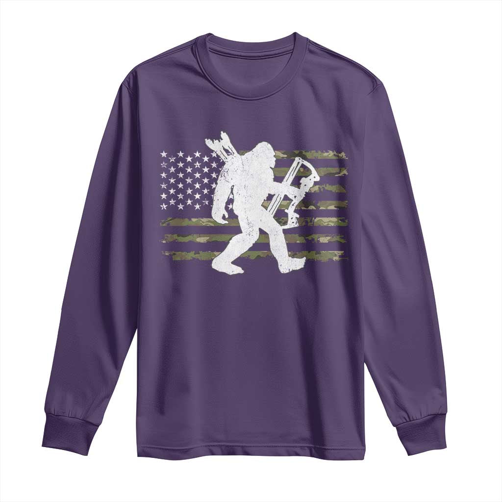 Bow Hunting Archer Bigfoot Long Sleeve Shirt Sasquatch Camo US Flag Hunter Dad