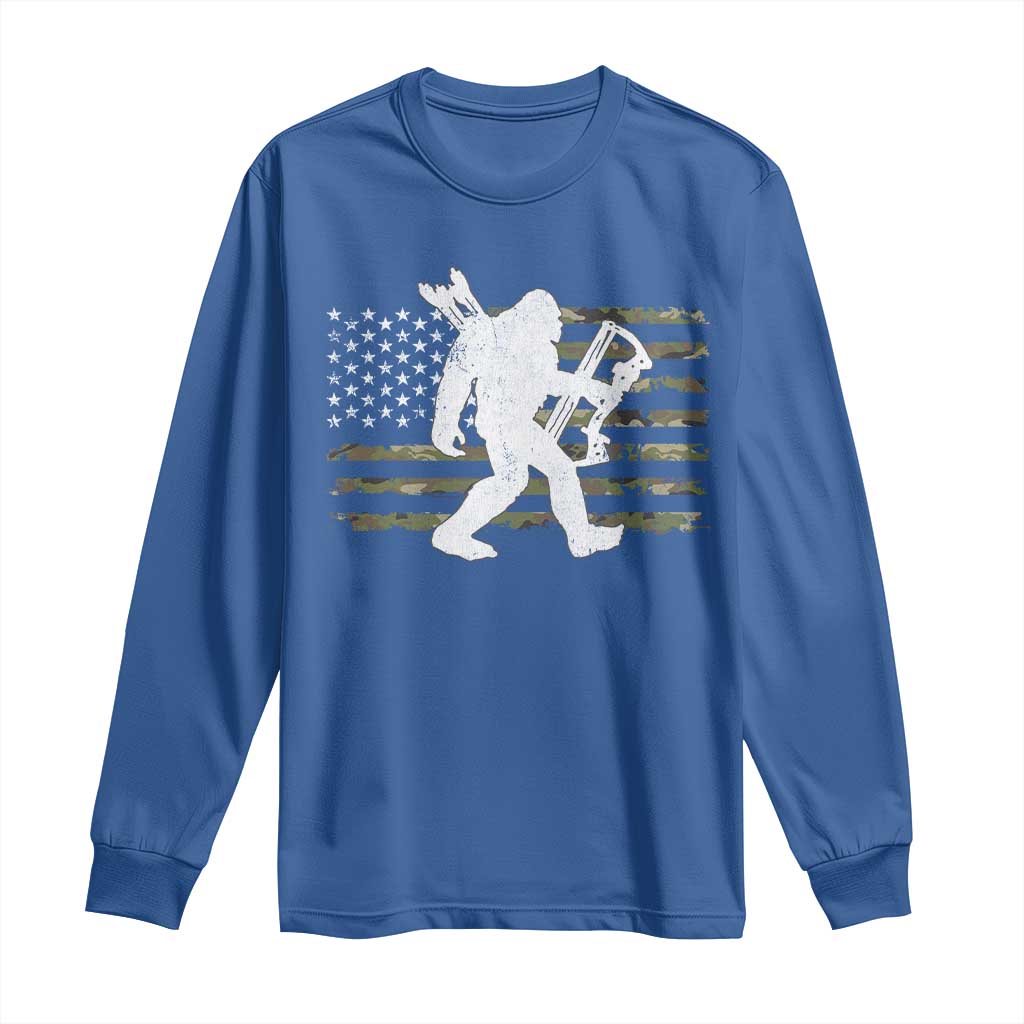Bow Hunting Archer Bigfoot Long Sleeve Shirt Sasquatch Camo US Flag Hunter Dad