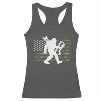 Bow Hunting Archer Bigfoot Racerback Tank Top Sasquatch Camo US Flag Hunter Dad