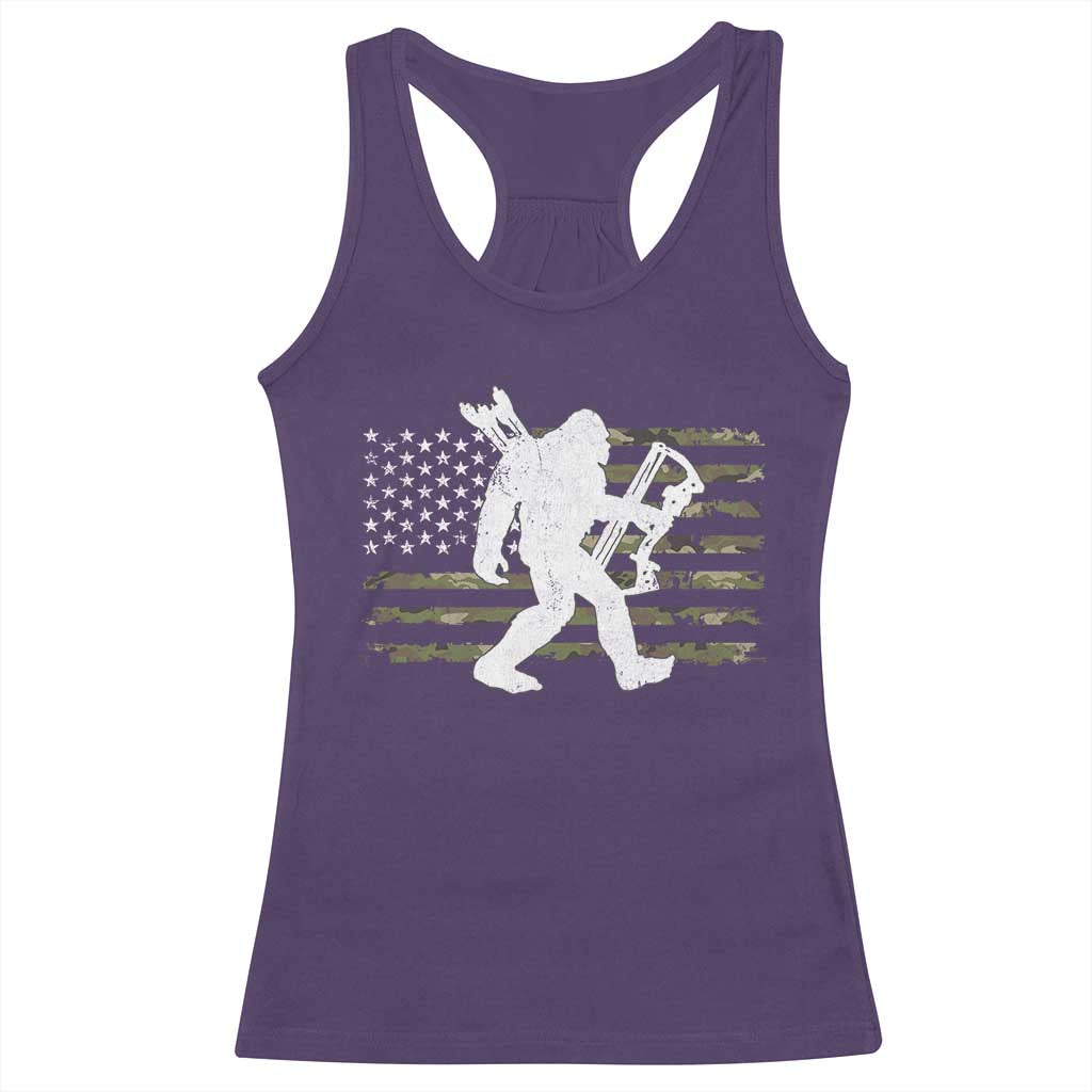 Bow Hunting Archer Bigfoot Racerback Tank Top Sasquatch Camo US Flag Hunter Dad