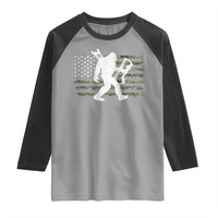 Bow Hunting Archer Bigfoot Raglan Shirt Sasquatch Camo US Flag Hunter Dad