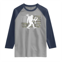 Bow Hunting Archer Bigfoot Raglan Shirt Sasquatch Camo US Flag Hunter Dad