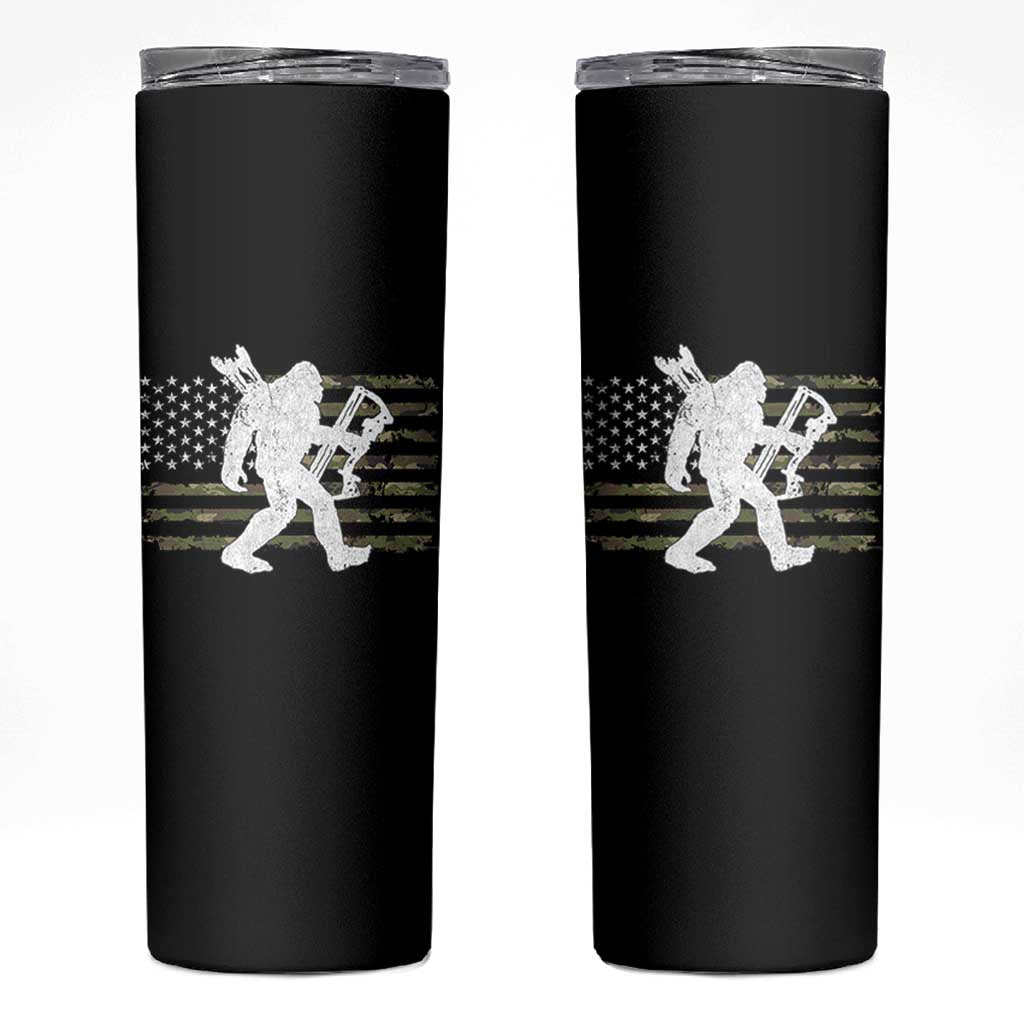 Bow Hunting Archer Bigfoot Skinny Tumbler Sasquatch Camo US Flag Hunter Dad