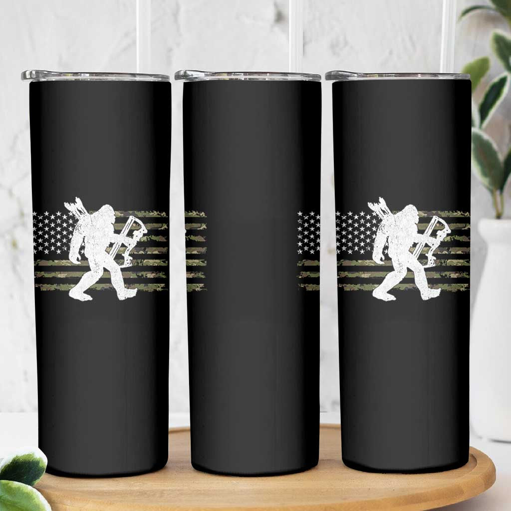 Bow Hunting Archer Bigfoot Skinny Tumbler Sasquatch Camo US Flag Hunter Dad