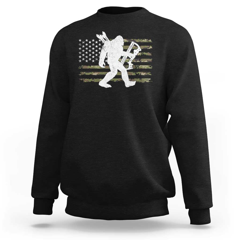 Bow Hunting Archer Bigfoot Sweatshirt Sasquatch Camo US Flag Hunter Dad