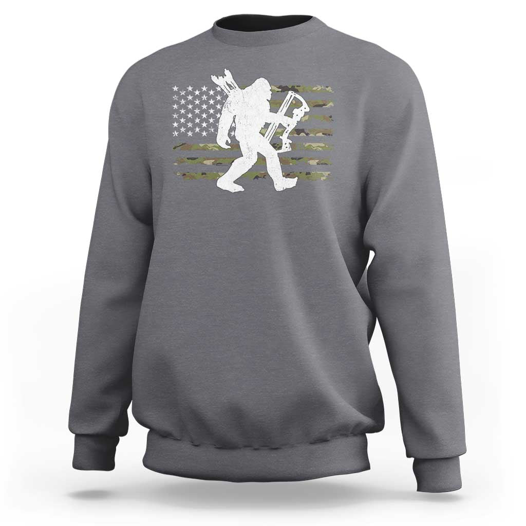 Bow Hunting Archer Bigfoot Sweatshirt Sasquatch Camo US Flag Hunter Dad