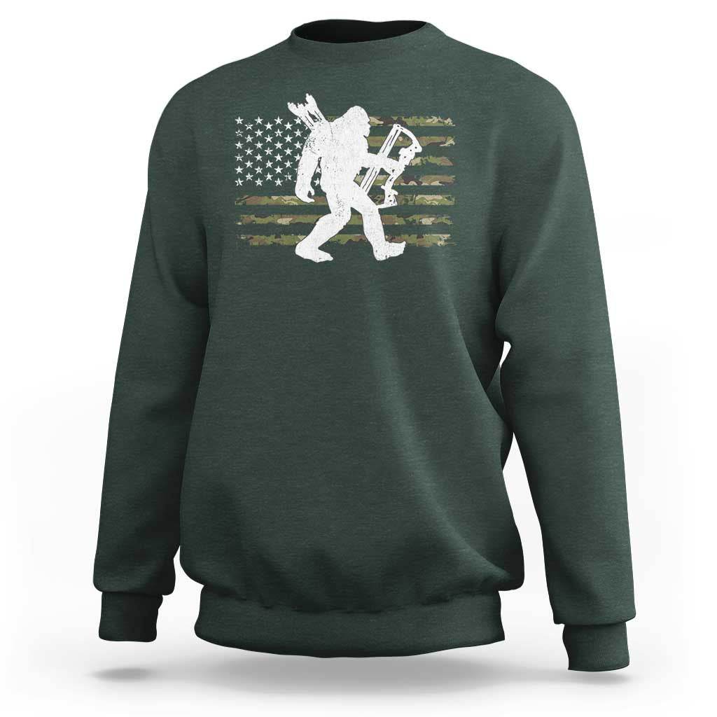 Bow Hunting Archer Bigfoot Sweatshirt Sasquatch Camo US Flag Hunter Dad