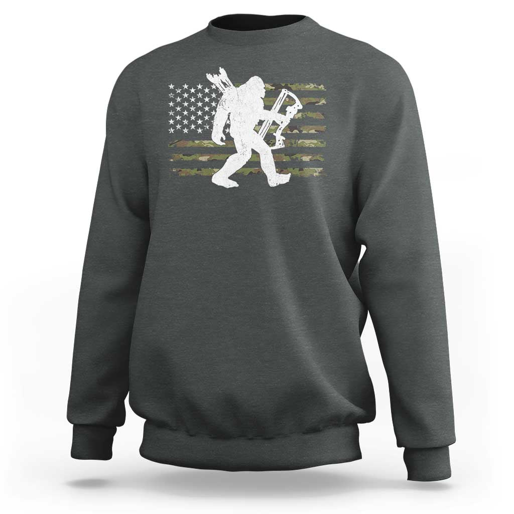 Bow Hunting Archer Bigfoot Sweatshirt Sasquatch Camo US Flag Hunter Dad
