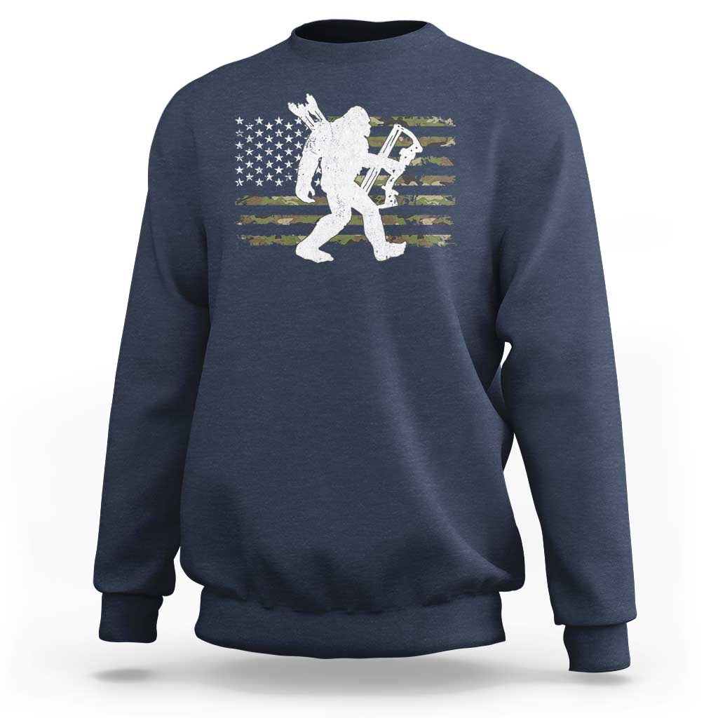 Bow Hunting Archer Bigfoot Sweatshirt Sasquatch Camo US Flag Hunter Dad