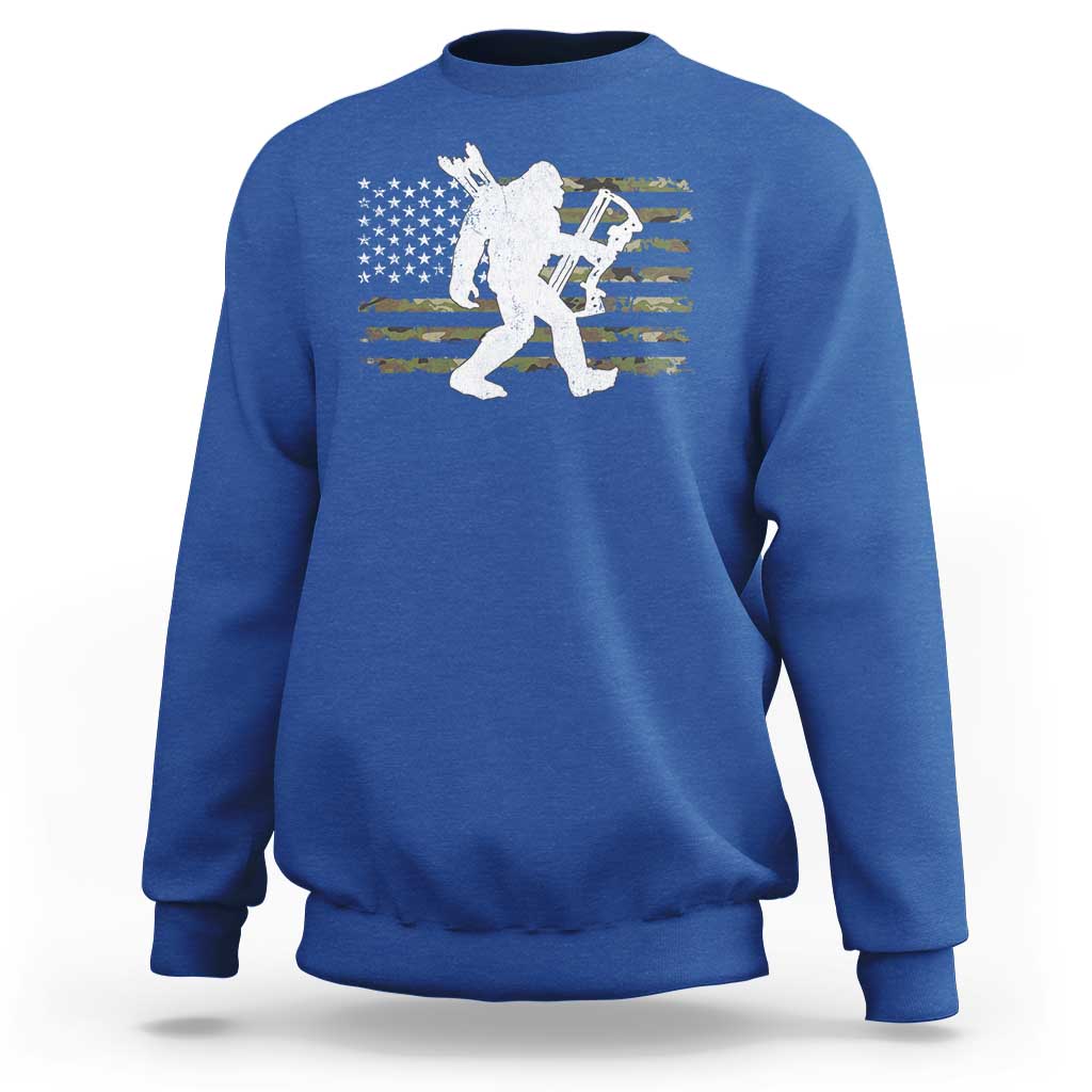 Bow Hunting Archer Bigfoot Sweatshirt Sasquatch Camo US Flag Hunter Dad