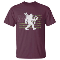Bow Hunting Archer Bigfoot T Shirt Sasquatch Camo US Flag Hunter Dad