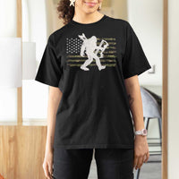 Bow Hunting Archer Bigfoot T Shirt For Women Sasquatch Camo US Flag Hunter Dad