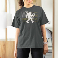 Bow Hunting Archer Bigfoot T Shirt For Women Sasquatch Camo US Flag Hunter Dad