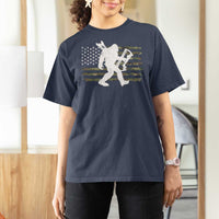 Bow Hunting Archer Bigfoot T Shirt For Women Sasquatch Camo US Flag Hunter Dad