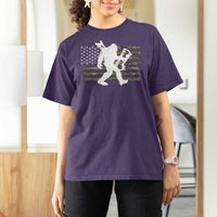 Bow Hunting Archer Bigfoot T Shirt For Women Sasquatch Camo US Flag Hunter Dad