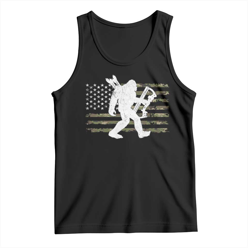 Bow Hunting Archer Bigfoot Tank Top Sasquatch Camo US Flag Hunter Dad