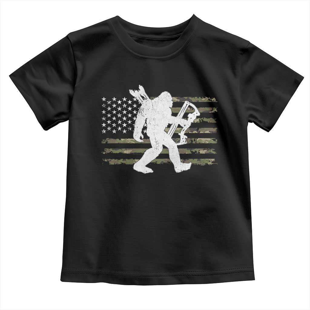 Bow Hunting Archer Bigfoot Toddler T Shirt Sasquatch Camo US Flag Hunter Dad
