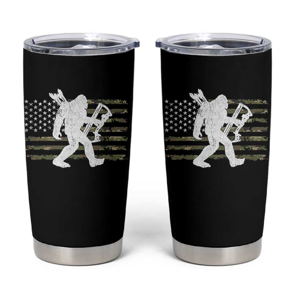 Bow Hunting Archer Bigfoot Tumbler Cup Sasquatch Camo US Flag Hunter Dad