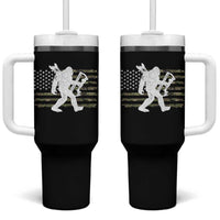 Bow Hunting Archer Bigfoot Tumbler With Handle Sasquatch Camo US Flag Hunter Dad