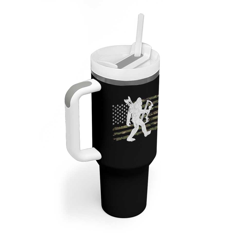 Bow Hunting Archer Bigfoot Tumbler With Handle Sasquatch Camo US Flag Hunter Dad