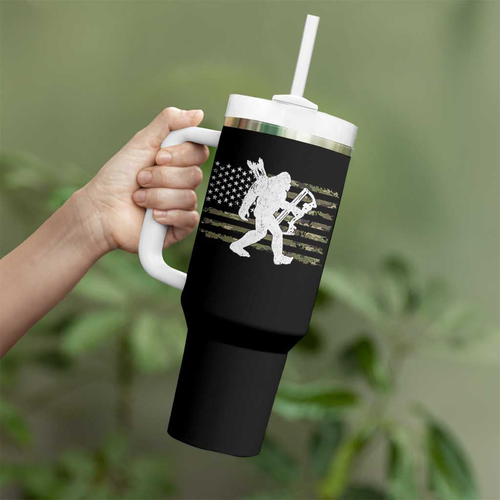 Bow Hunting Archer Bigfoot Tumbler With Handle Sasquatch Camo US Flag Hunter Dad