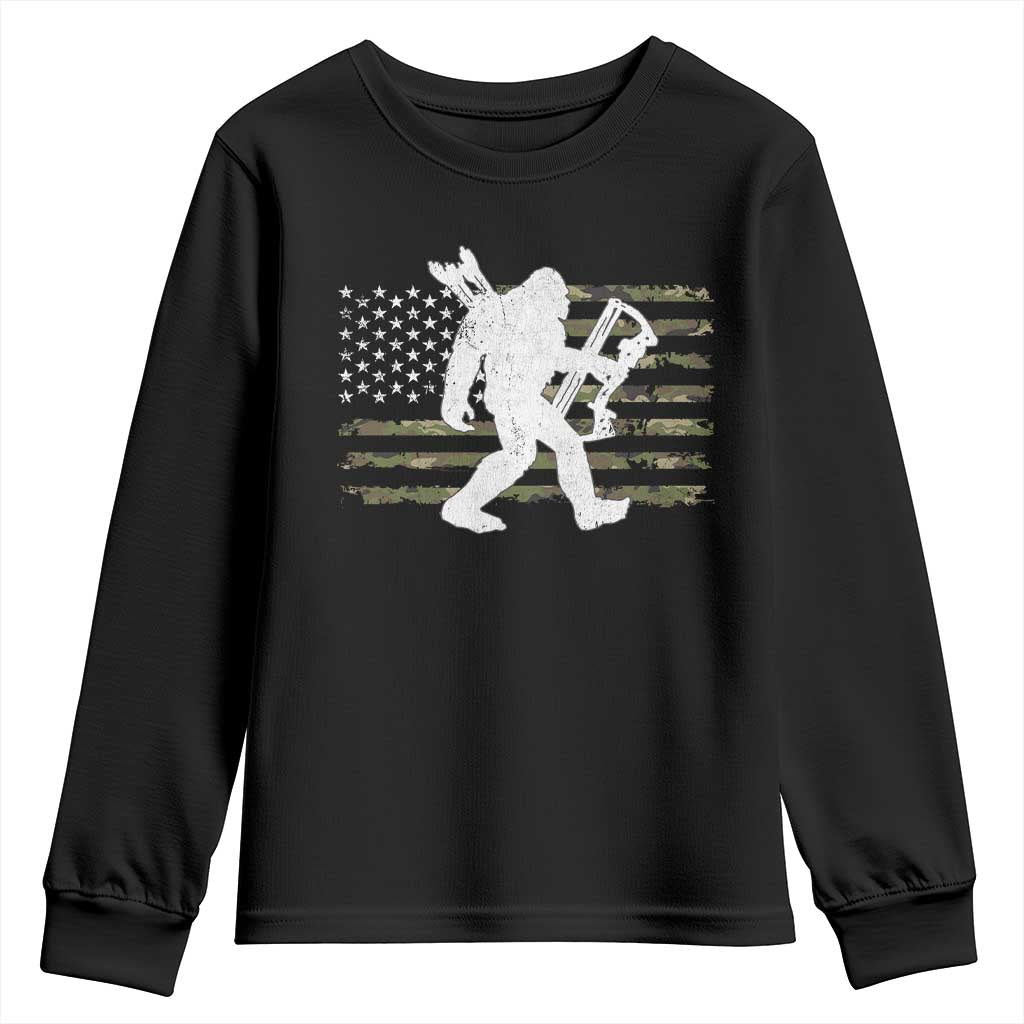 Bow Hunting Archer Bigfoot Youth Sweatshirt Sasquatch Camo US Flag Hunter Dad
