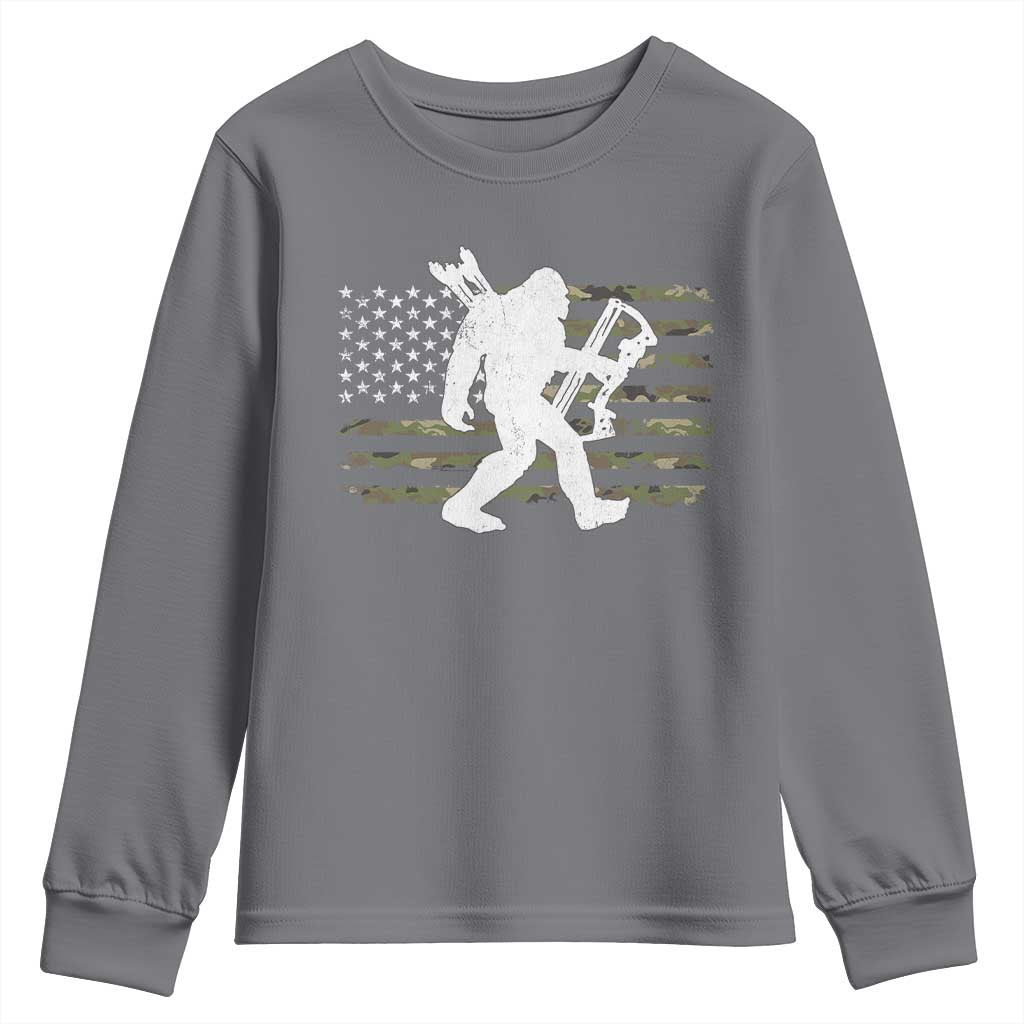 Bow Hunting Archer Bigfoot Youth Sweatshirt Sasquatch Camo US Flag Hunter Dad