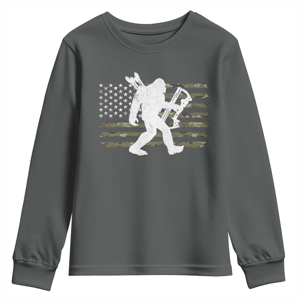 Bow Hunting Archer Bigfoot Youth Sweatshirt Sasquatch Camo US Flag Hunter Dad
