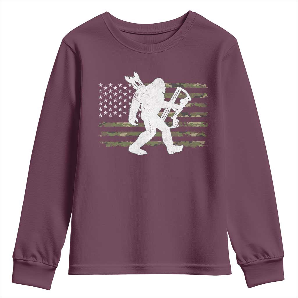 Bow Hunting Archer Bigfoot Youth Sweatshirt Sasquatch Camo US Flag Hunter Dad