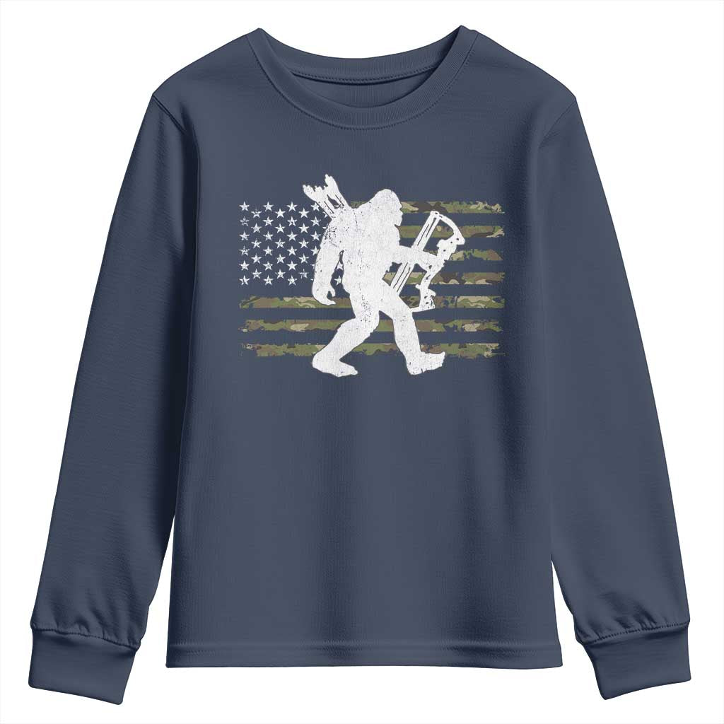Bow Hunting Archer Bigfoot Youth Sweatshirt Sasquatch Camo US Flag Hunter Dad