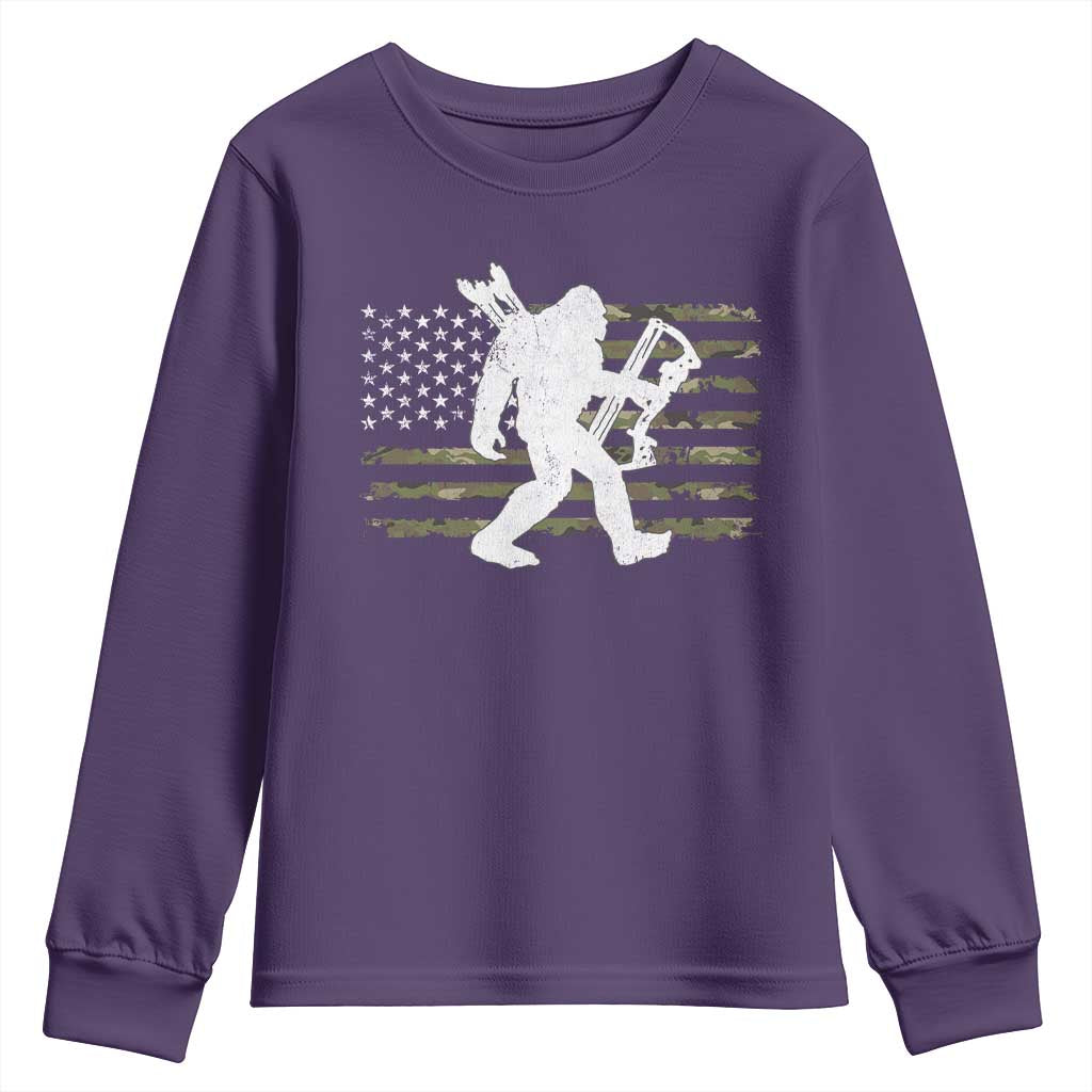 Bow Hunting Archer Bigfoot Youth Sweatshirt Sasquatch Camo US Flag Hunter Dad