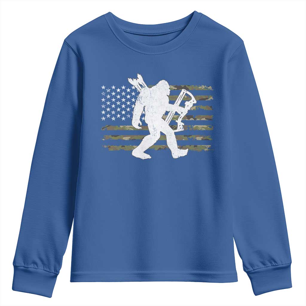 Bow Hunting Archer Bigfoot Youth Sweatshirt Sasquatch Camo US Flag Hunter Dad