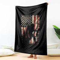 Bow Hunting Bigfoot America Flag Throw Blanket Patriotic Sasquatch With Archer Hunter Dad