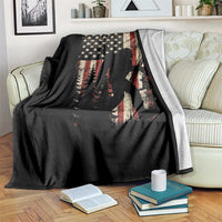 Bow Hunting Bigfoot America Flag Throw Blanket Patriotic Sasquatch With Archer Hunter Dad