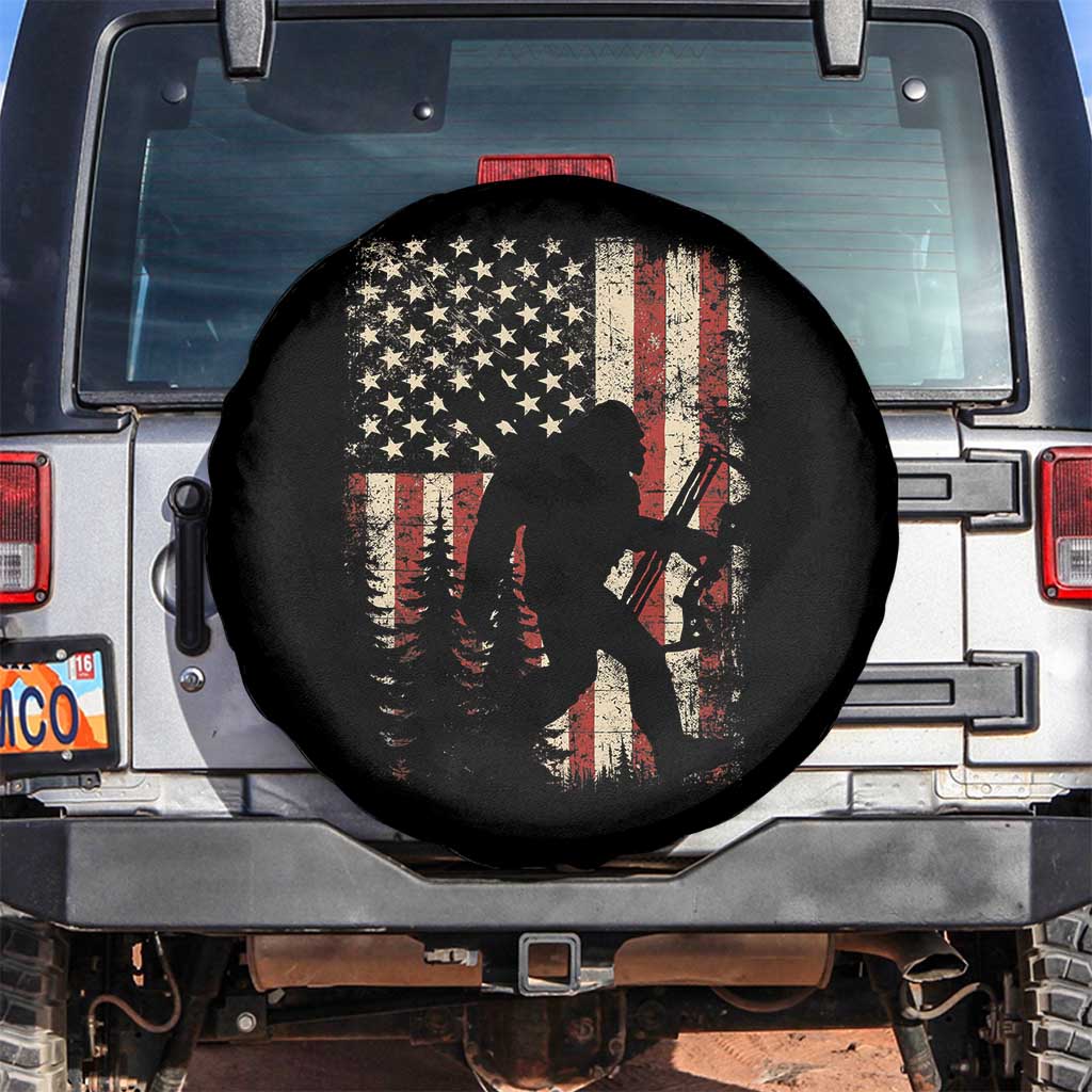Bow Hunting Bigfoot America Flag Spare Tire Cover Patriotic Sasquatch With Archer Hunter Dad