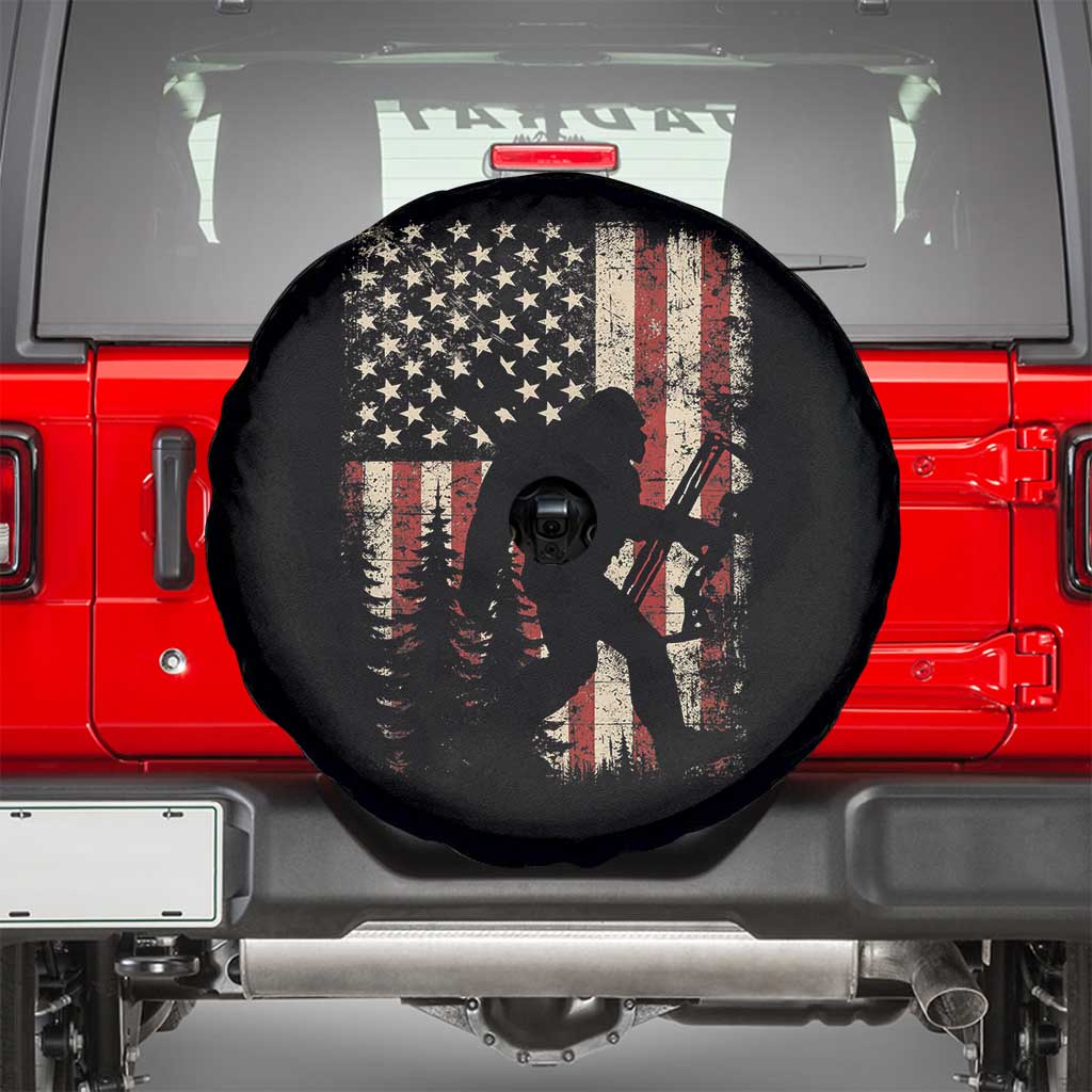 Bow Hunting Bigfoot America Flag Spare Tire Cover Patriotic Sasquatch With Archer Hunter Dad